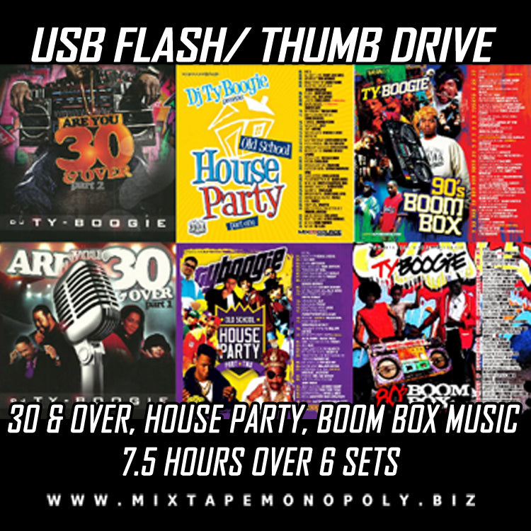 30 and Over, Old School House Party, Boom Box Music, USB Flash Drive, Thumb Drive, Over 7.5 Hours Of Music, 6 Sets