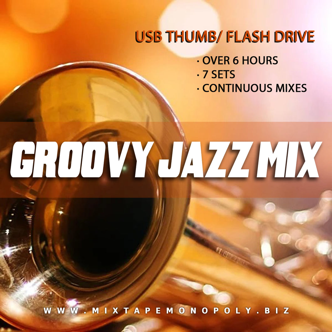 Groovy Jazz Mix, USB Flash Drive, Thumb Drive, Memory Stick, Continuous Mixes, Over 6 Hours, 7 Sets